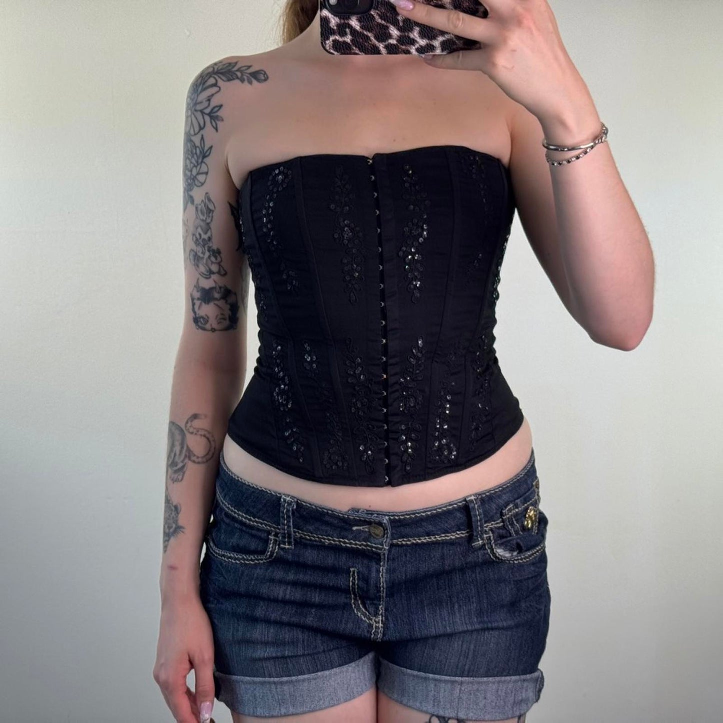 Y2K vintage boned strapless sequin top embellished hook and eye structured