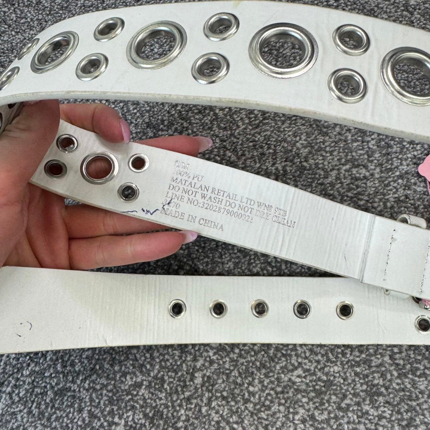 Y2K vintage faux leather grommet belt silver buckle white square buckle