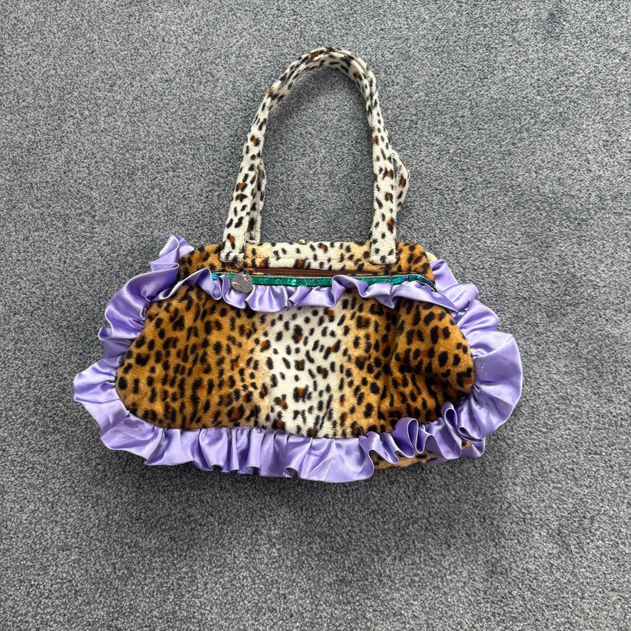 Y2K vintage leopard print jewel ruffle shoulder bag