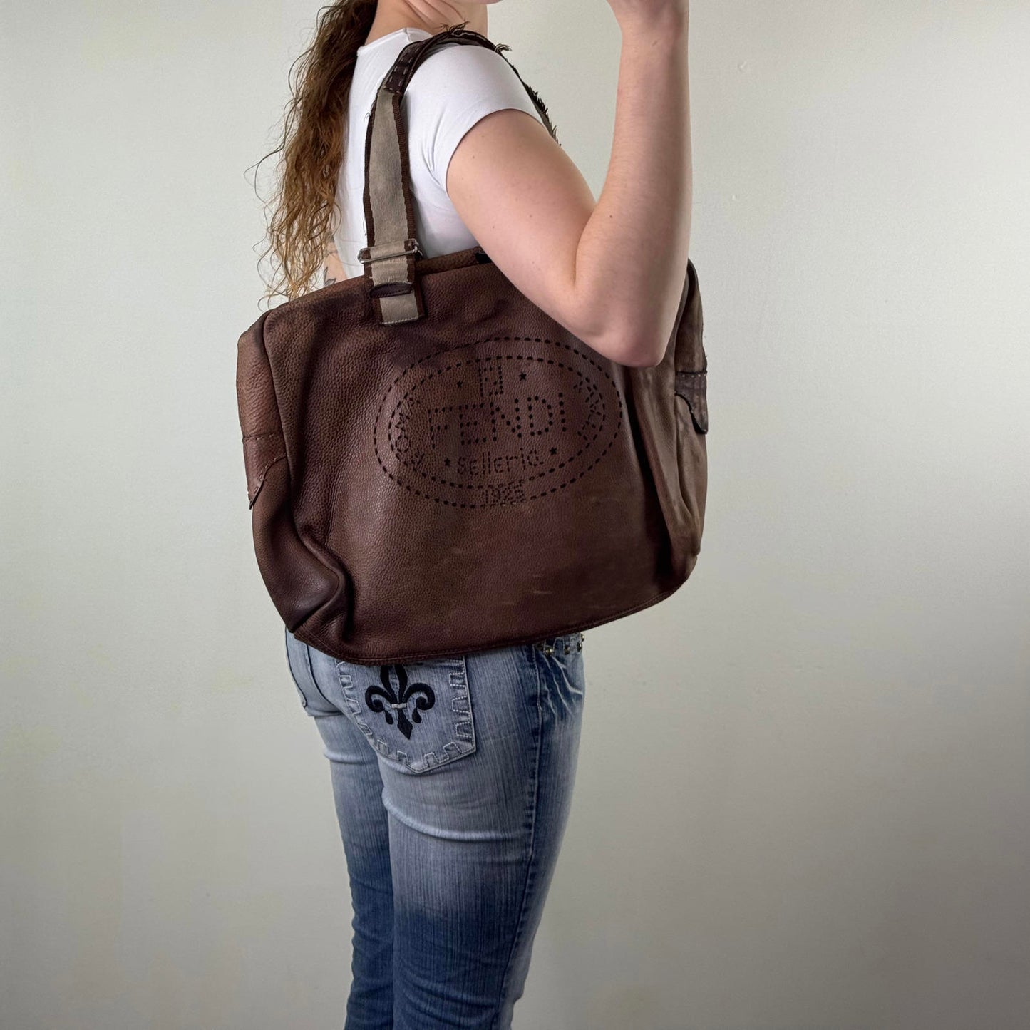 Vintage Fendi Selleria large shoulder bag genuine leather tote holdall