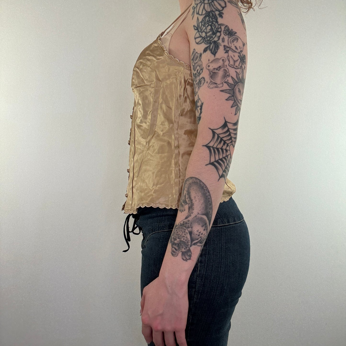 Y2K vintage gold satin button up silk cami top