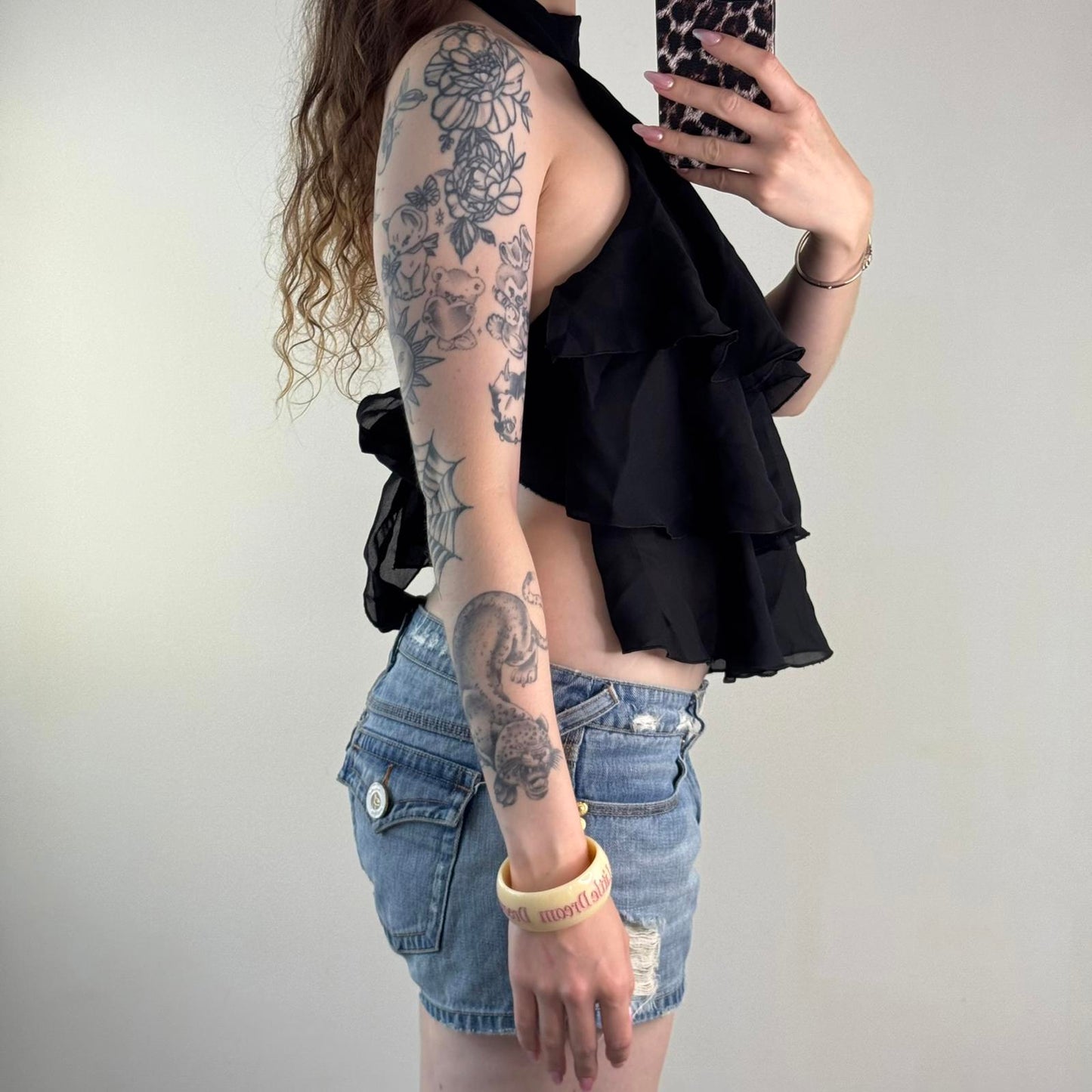Y2K vintage high neck ruffle top choker halter tiered backless party clubbing
