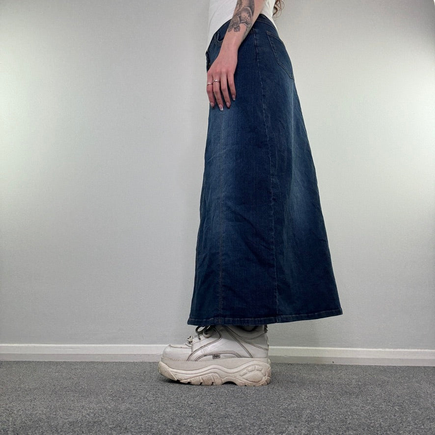 Y2K faded denim maxi skirt