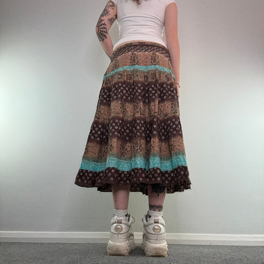 Y2K boho paisley floral print maxi skirt