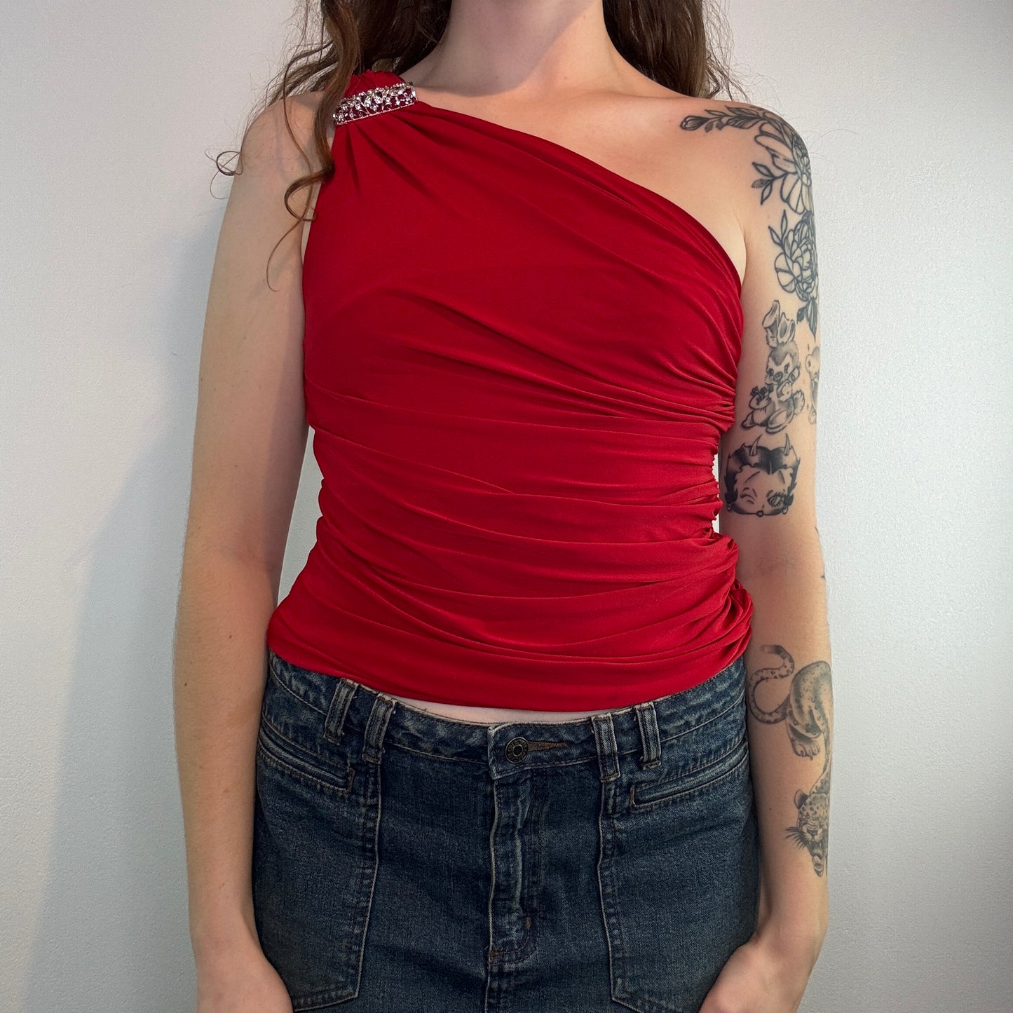 Y2K vintage slinky ruched one shoulder top