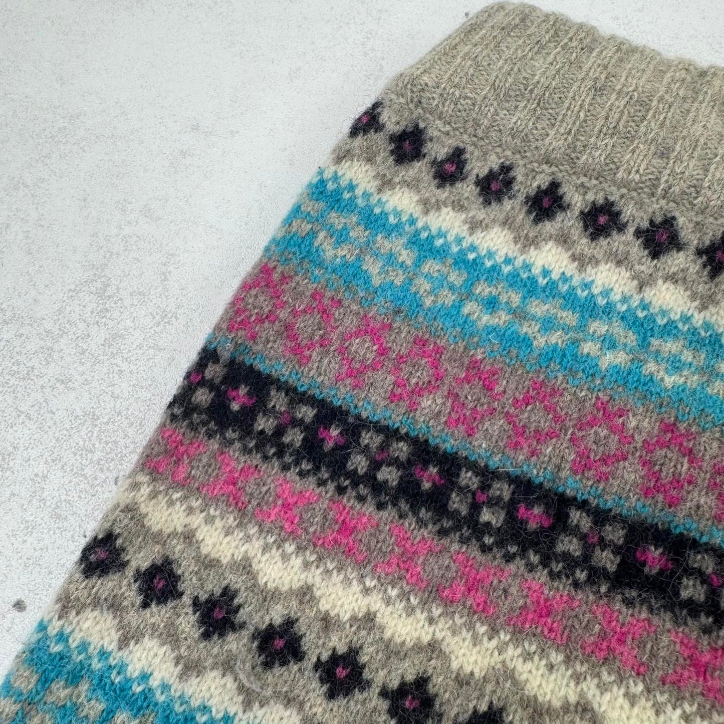 Y2K vintage knit mini skirt pattern bow winter low rise short blue pink grey
