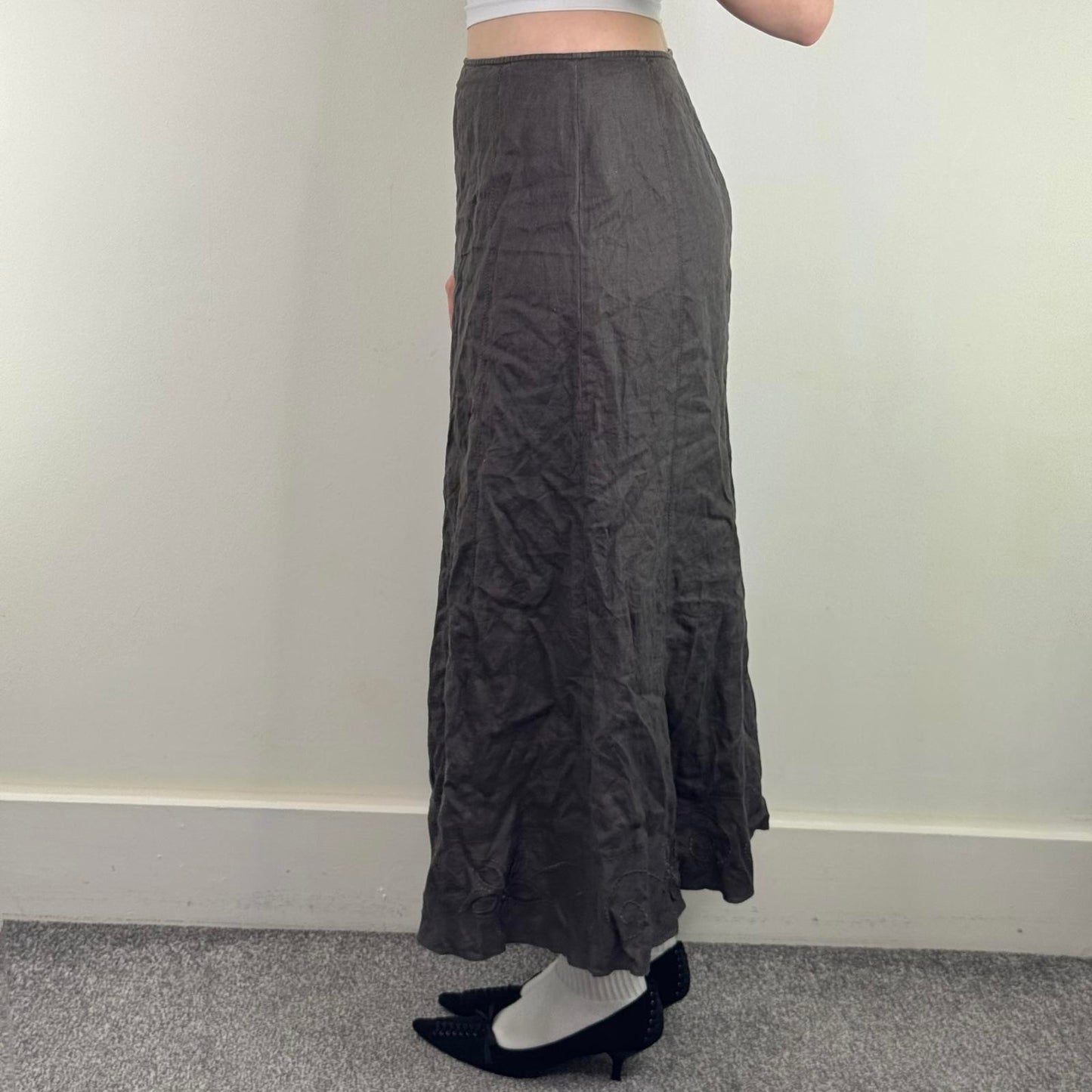 Y2K vintage Per Una 100% pure linen maxi skirt floral embroidered sequin a line