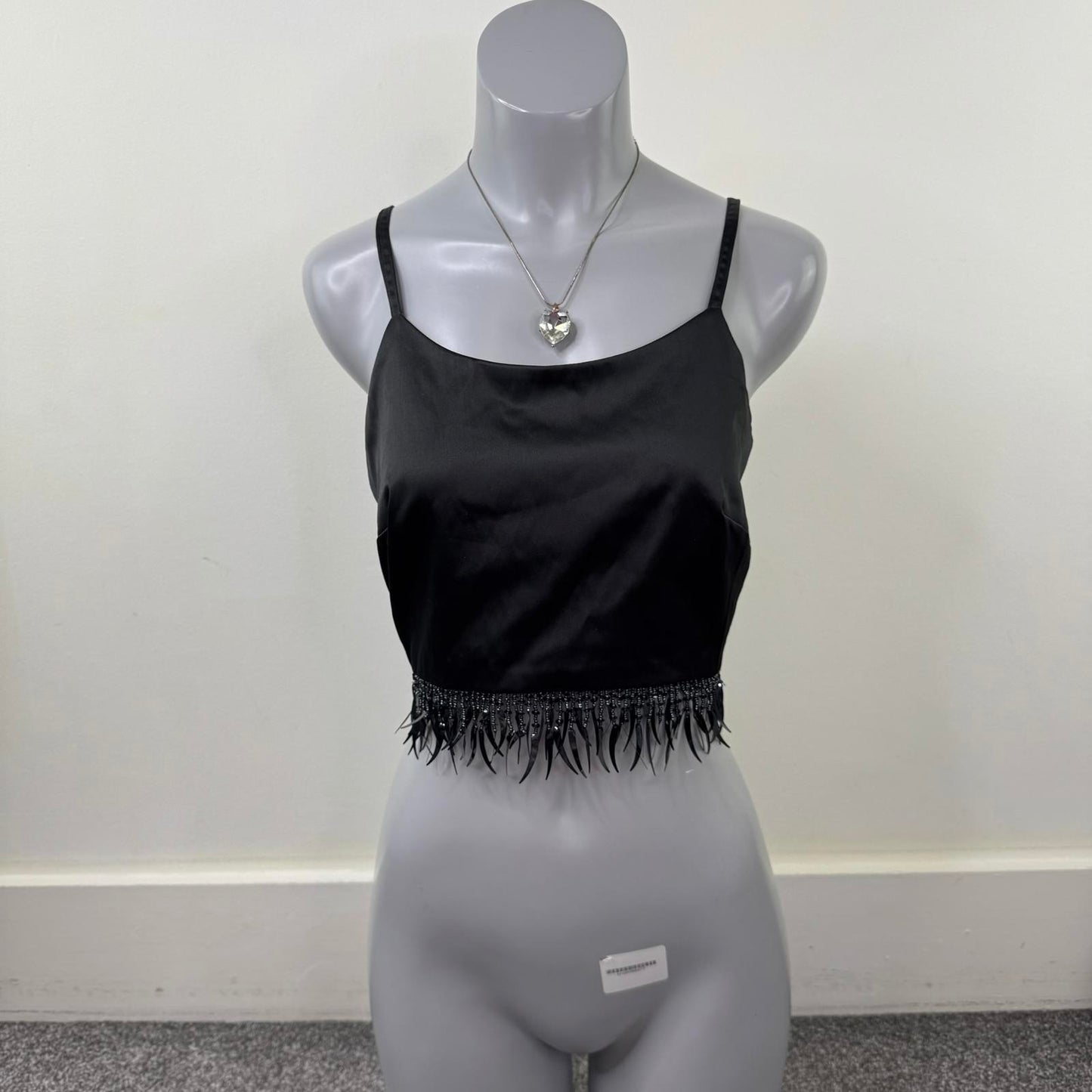 Y2K vintage crop beaded top open back fringe strappy bow 90s party going out
