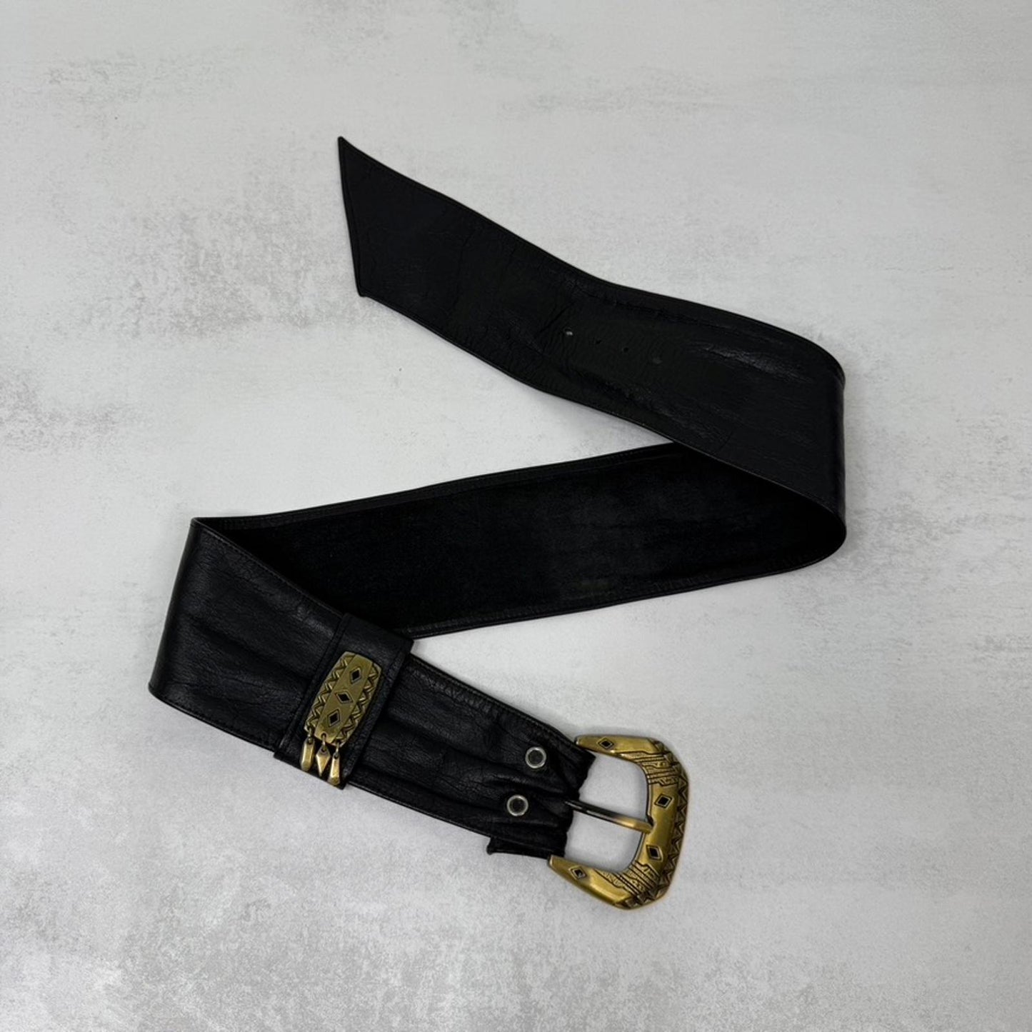 Y2K vintage genuine leather belt chunky gold charm buckle boho 90s oversized