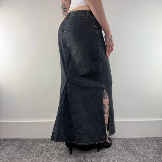 Y2K vintage low rise faded denim maxi skirt