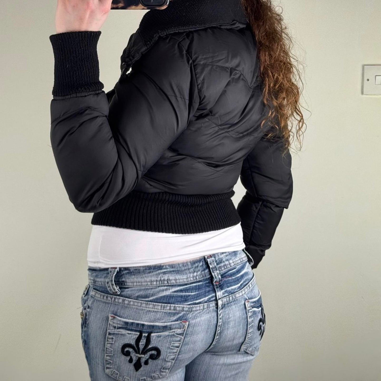 Y2K vintage zip up bomber jacket cropped short length high neck puffer