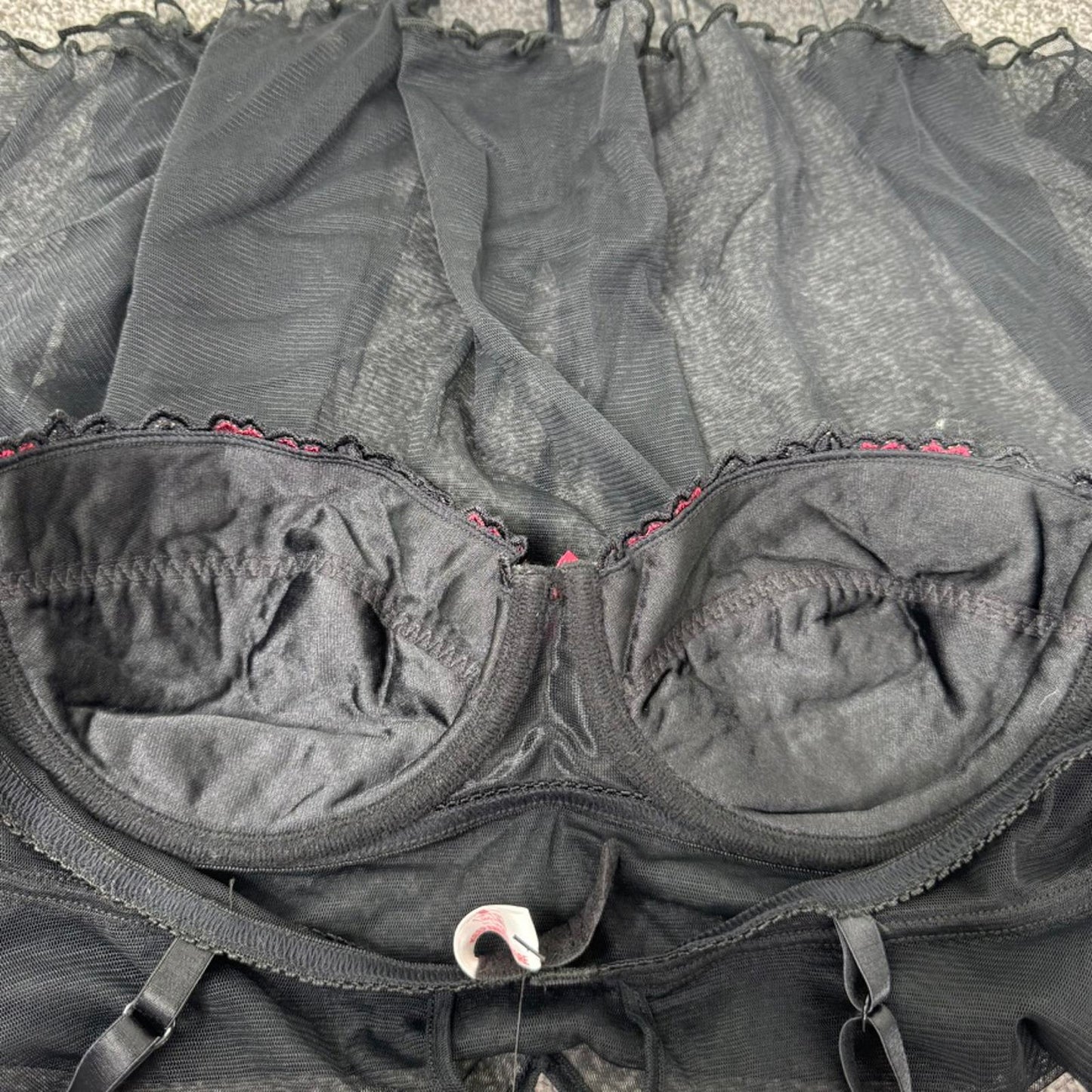 Y2K vintage mesh babydoll underwire floral embroidered bow adjustable straps