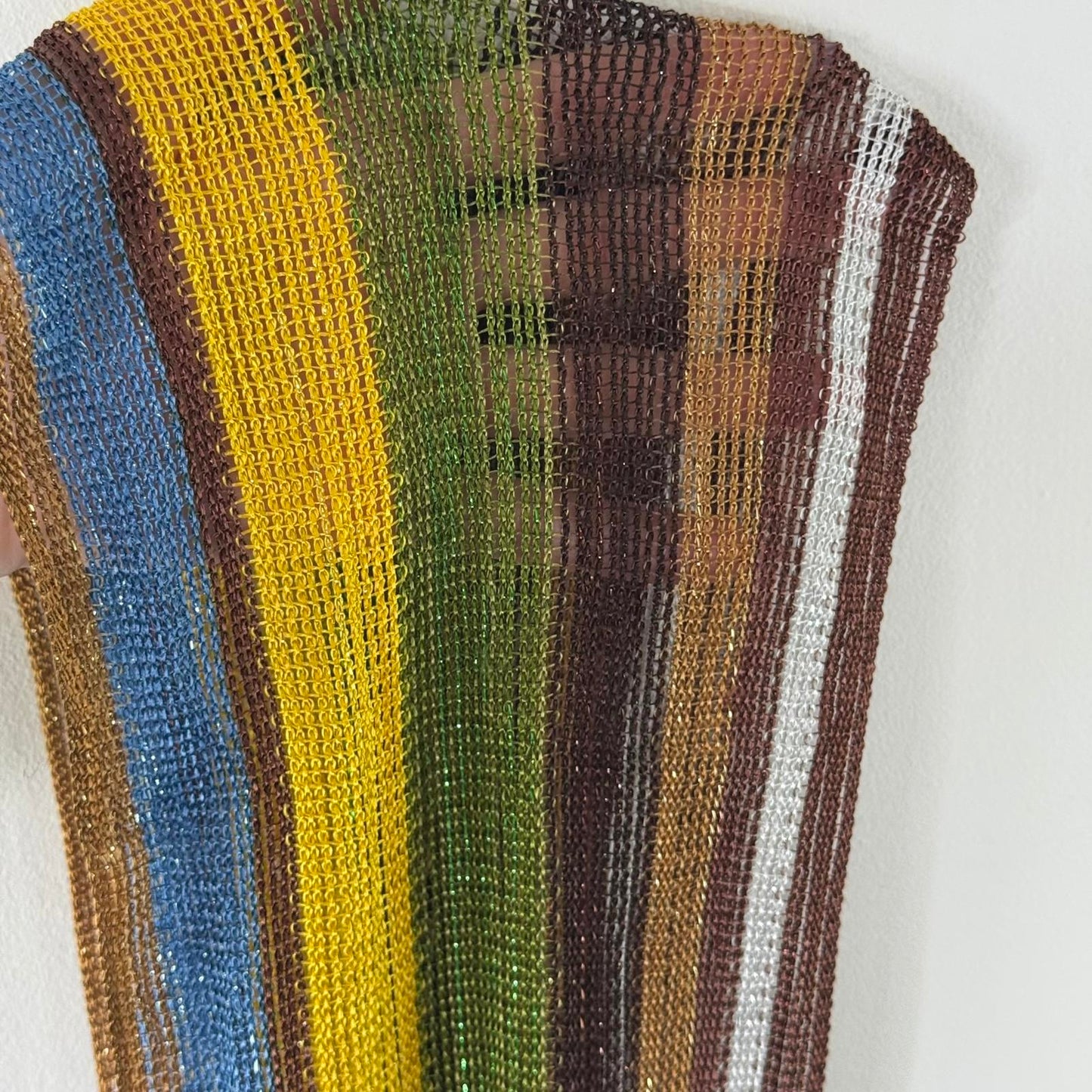 Y2K vintage sparkly scarf lightweight stripe fringe sheer glitter