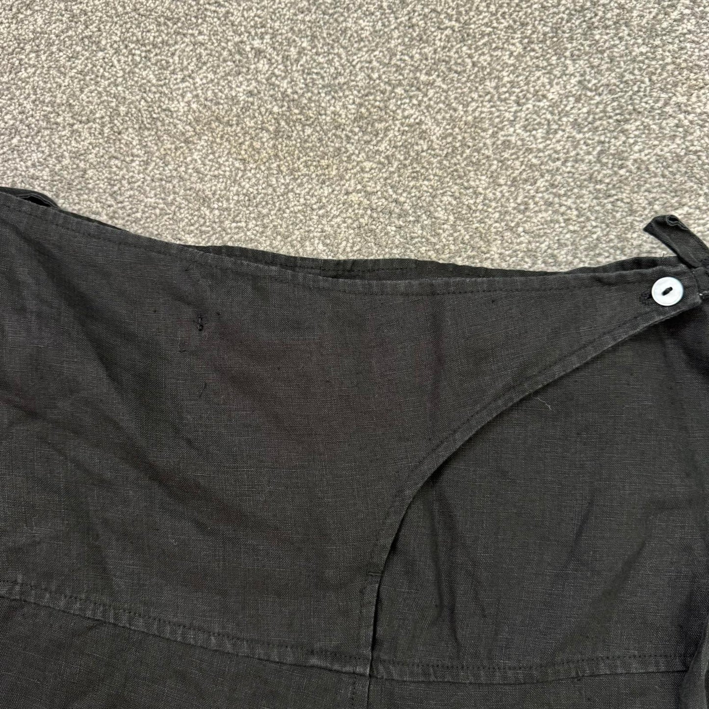 Y2K vintage 100% linen midi skirt wrap around knee length a line fit bow belt