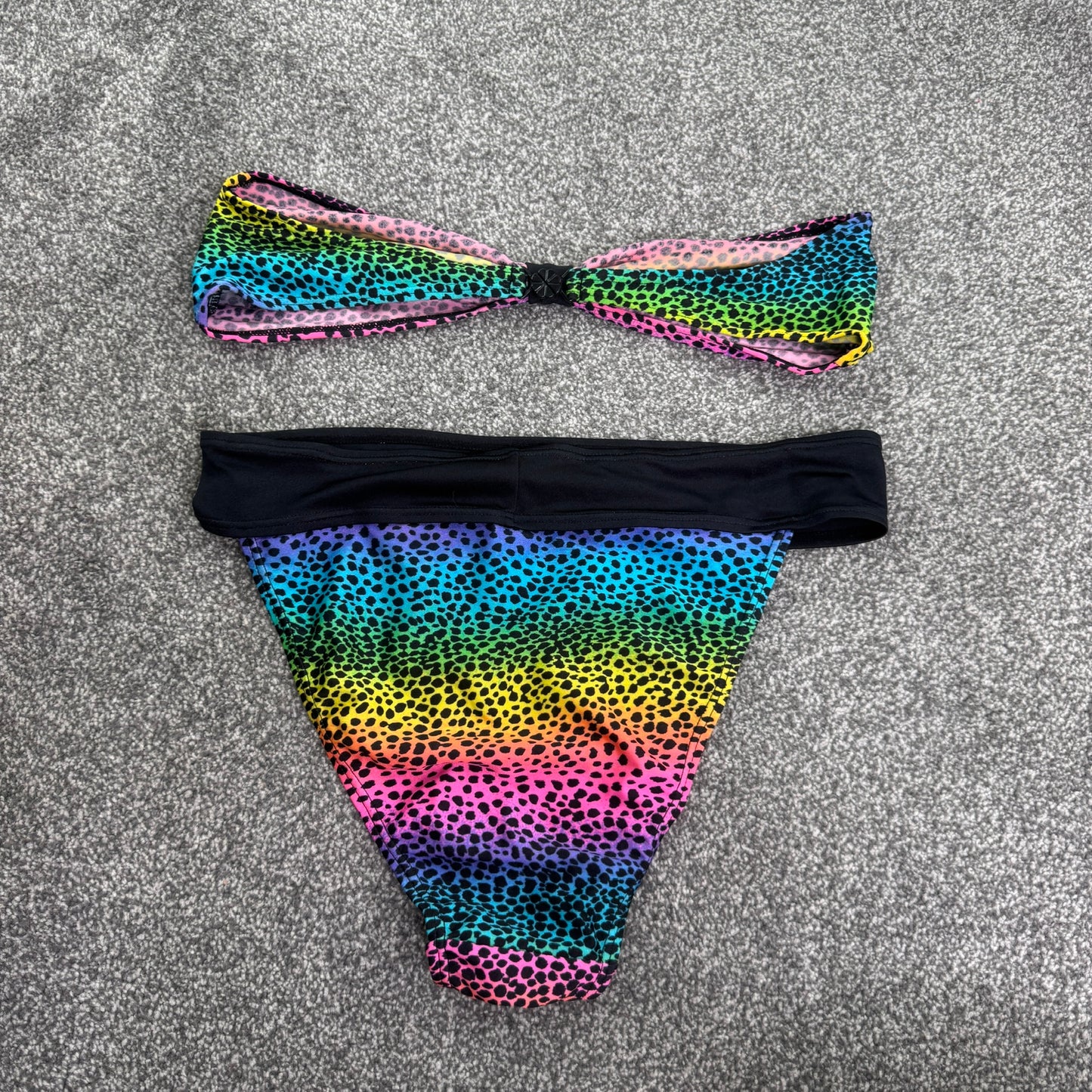 Y2K vintage leopard print rainbow bikini matching set