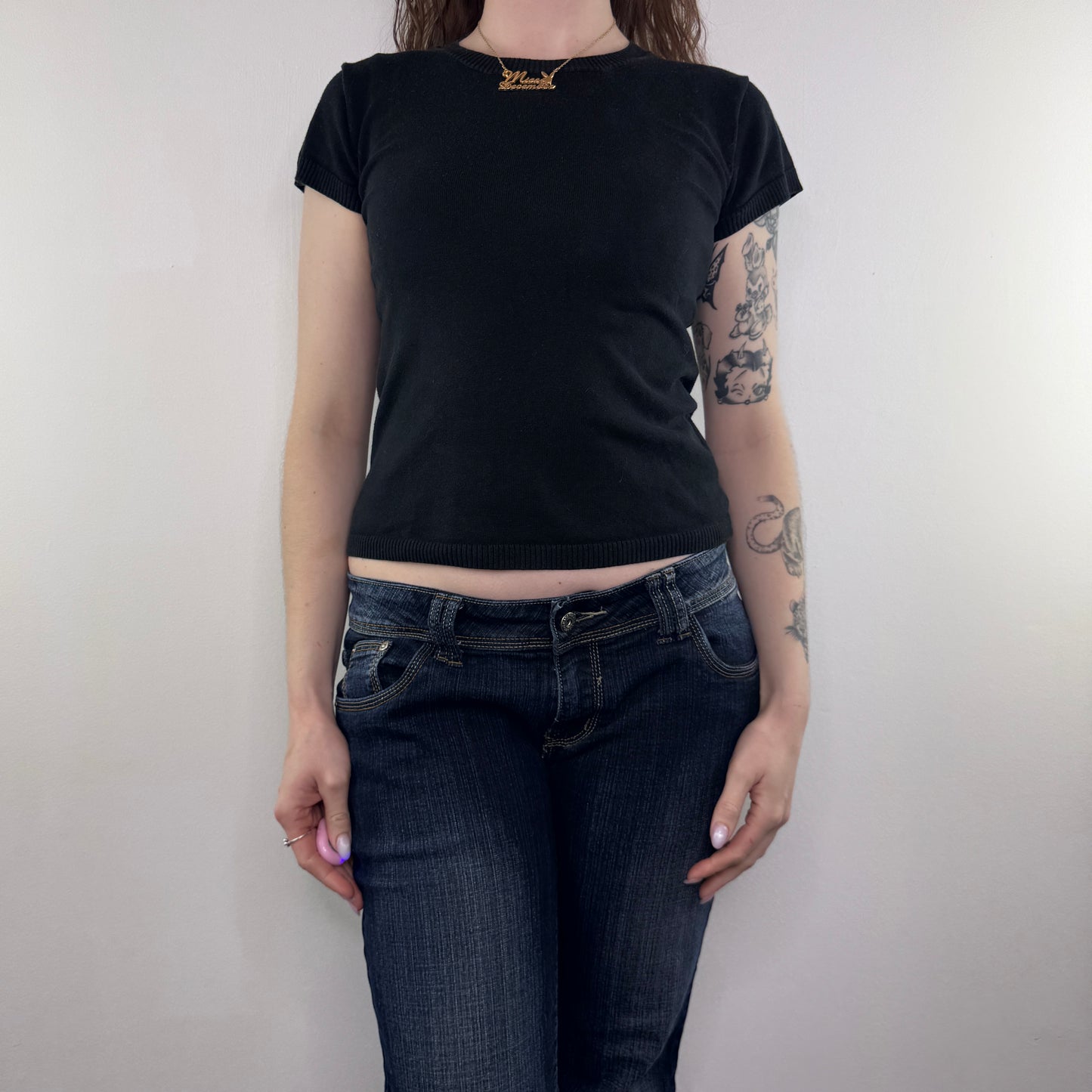 Y2K vintage fine knit black top