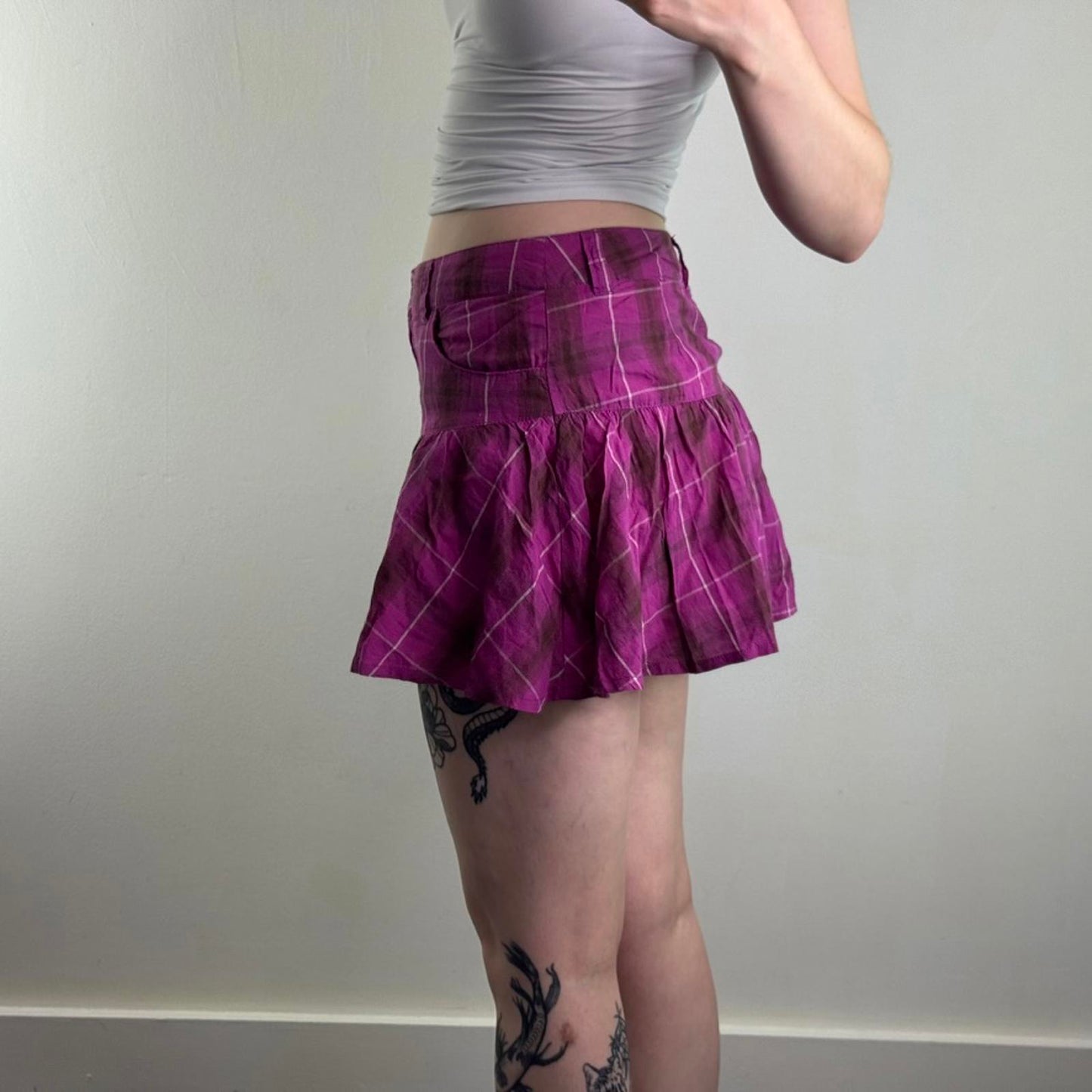 Y2K vintage mid rise tartan mini skirt rara a line purple