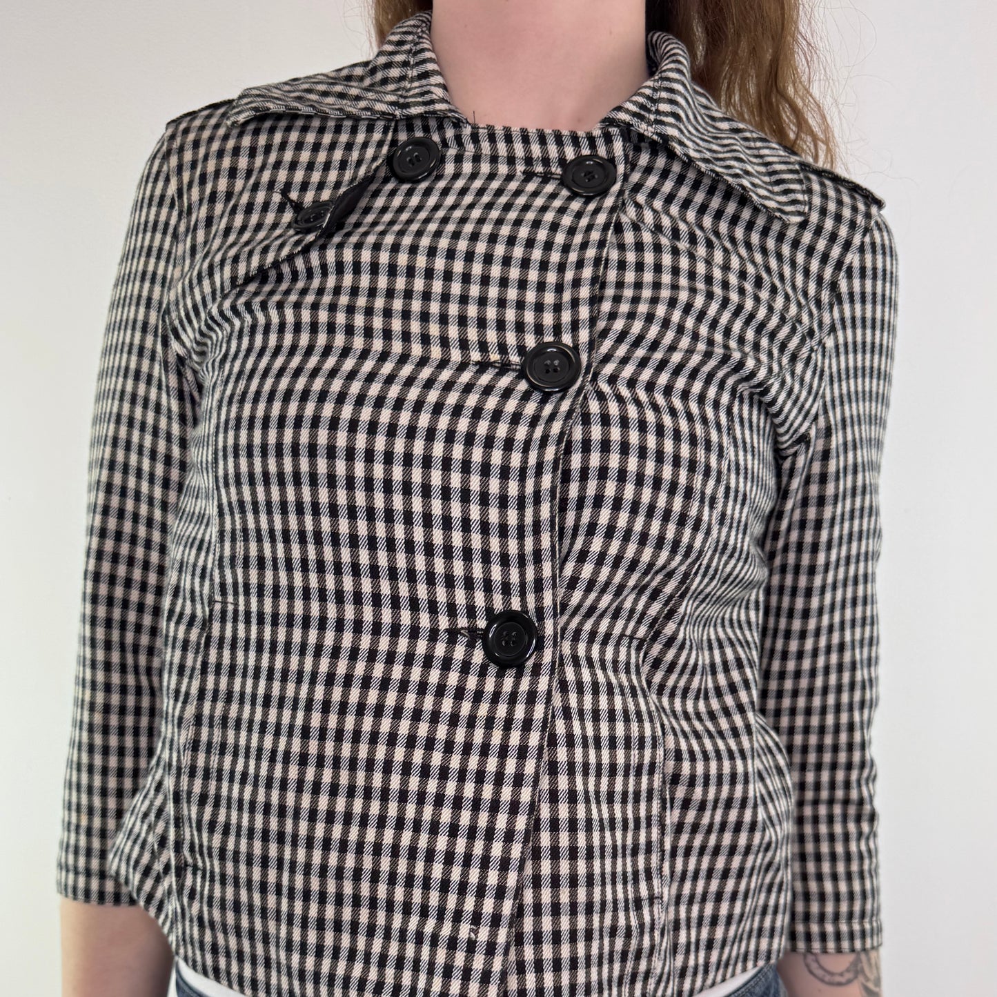 Y2K vintage gingham short peacoat jacket