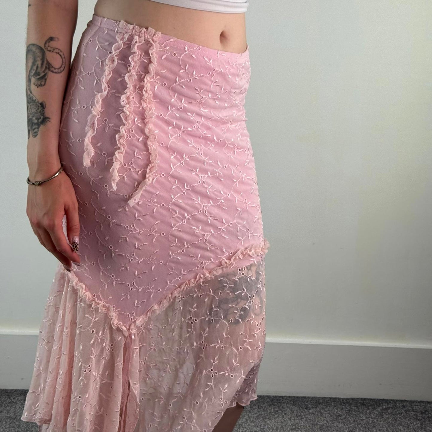 Y2K vintage asymetrical fairy ruffle maxi skirt bow coquette romantic fitted