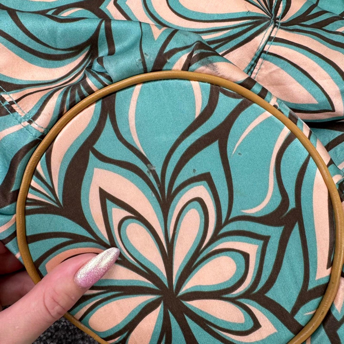 Y2K vintage 100% silk abstract pattern shoulder bag circle base small mini blue