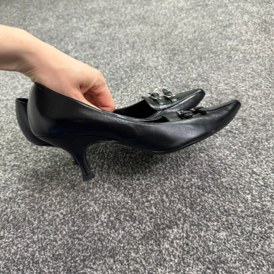 Y2K vintage leather buckle kitten heels pointed toe