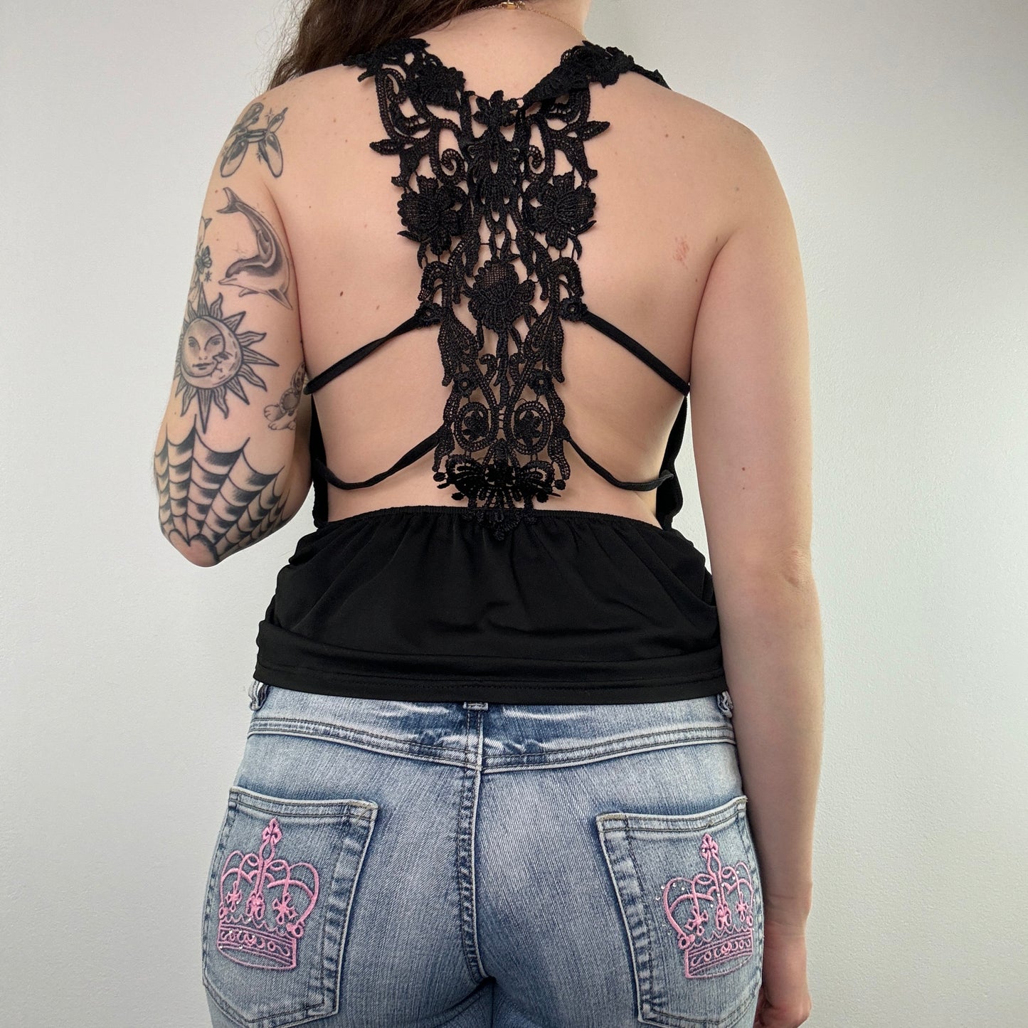 Y2K slinky ruched lace tank top