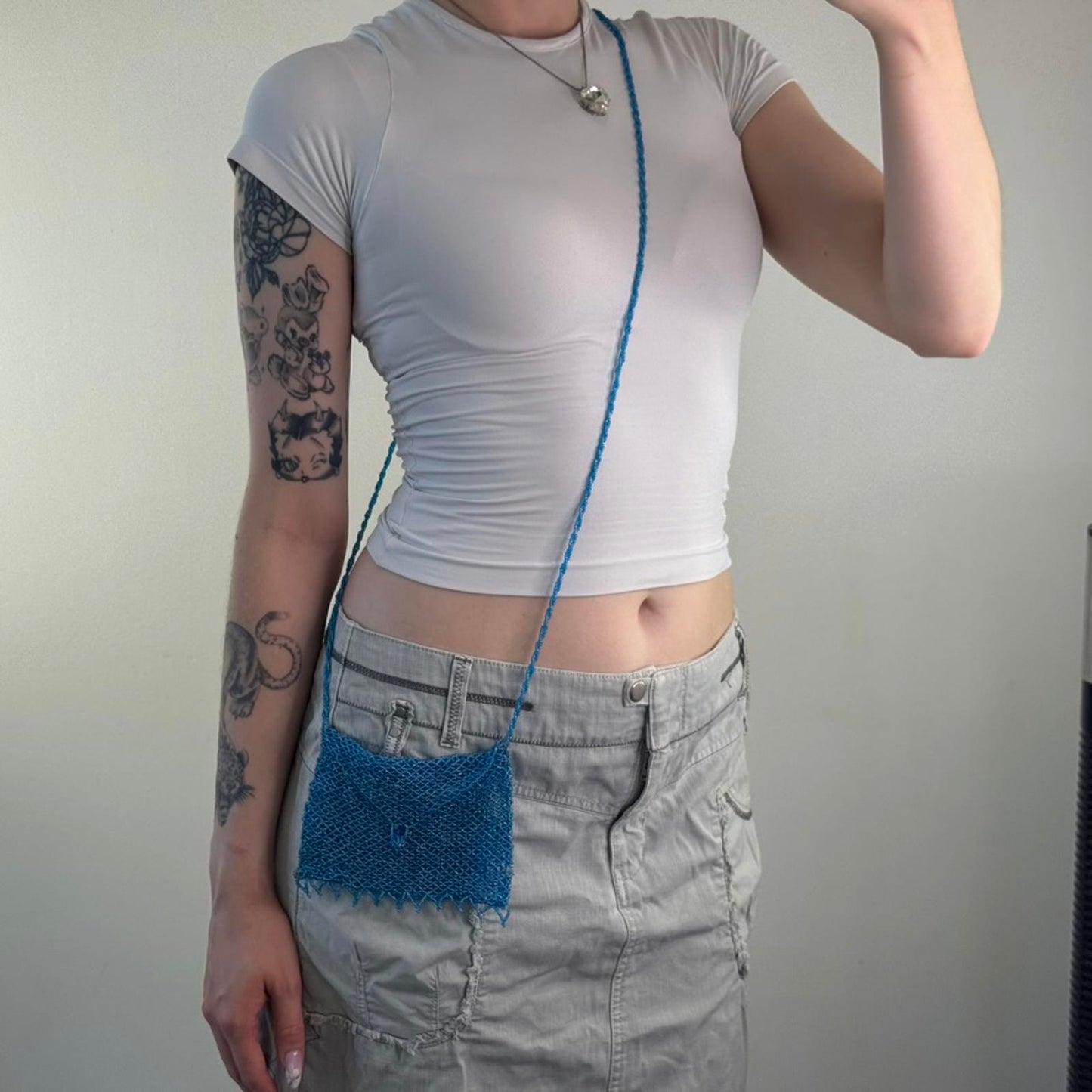 Y2K vintage beaded micro mini shoulder bag blue