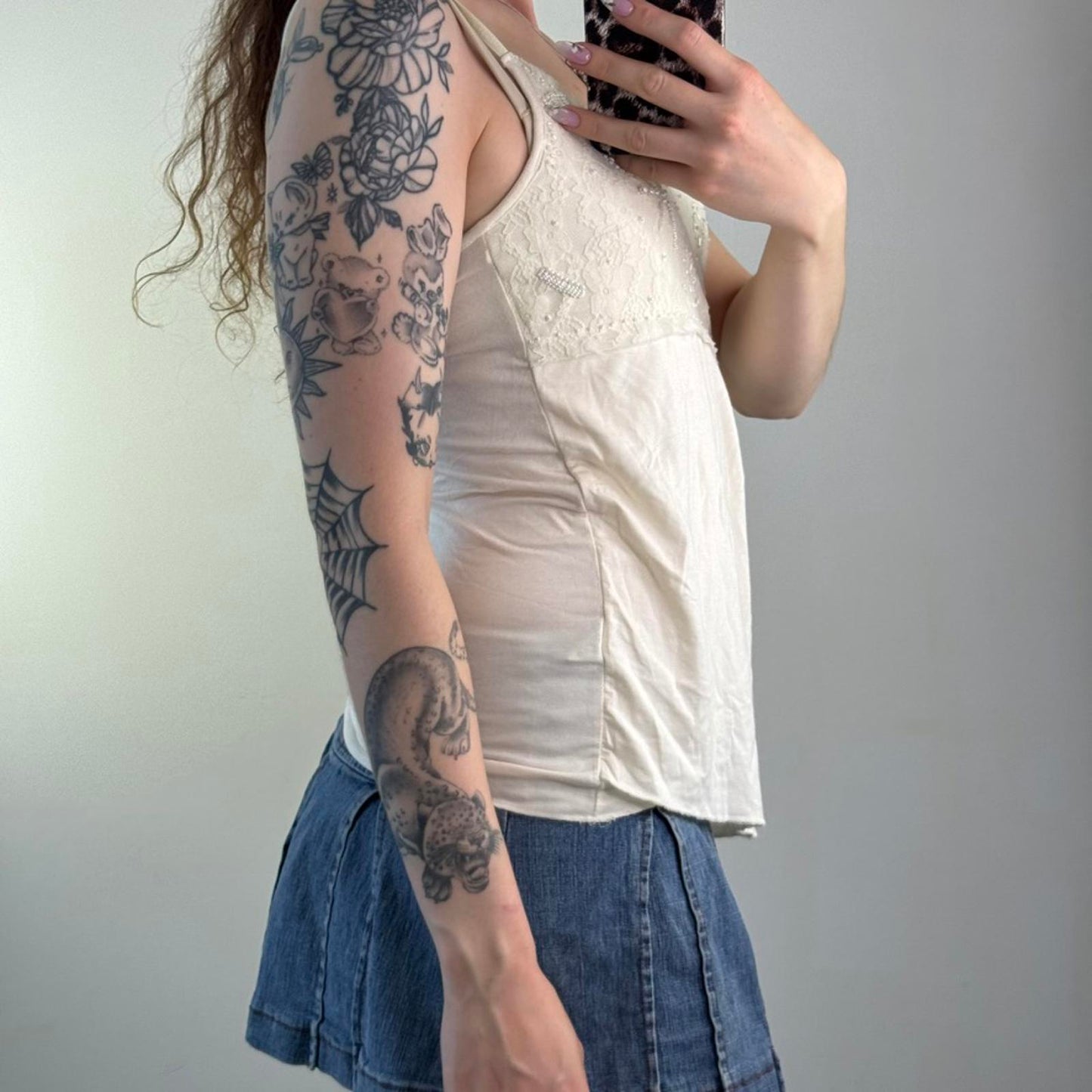 Y2K vintage beaded lace cami top asymmetrical layered hem strappy embellished