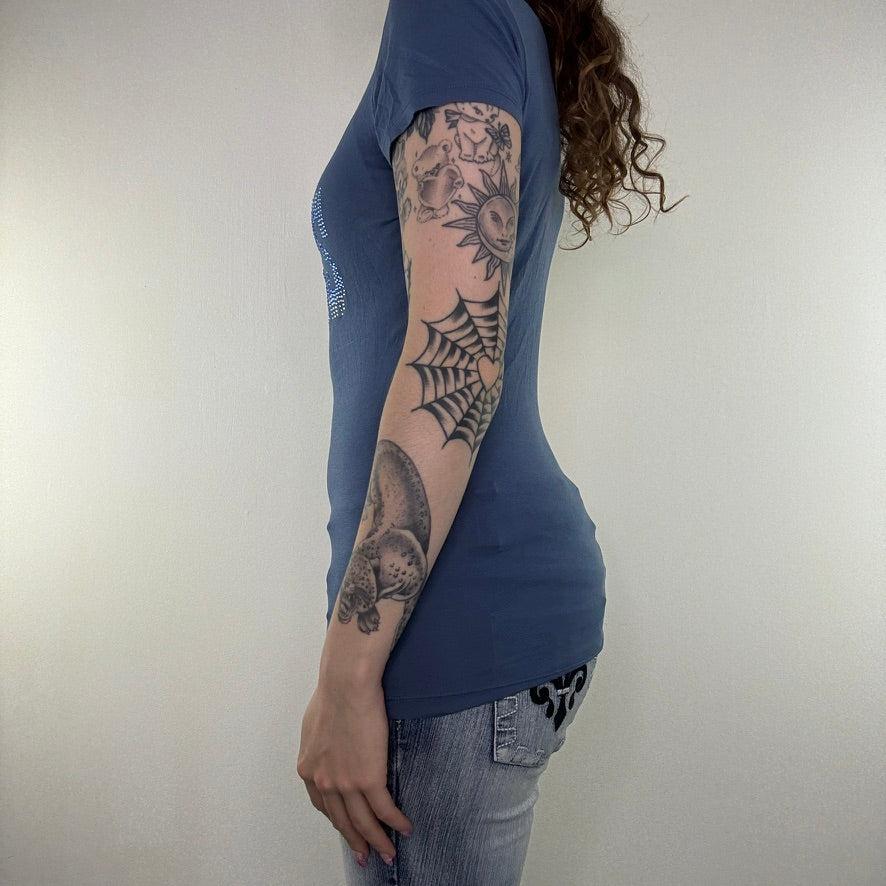 Y2K vintage Guess rhinestone top graphic print text spell out western mcbling