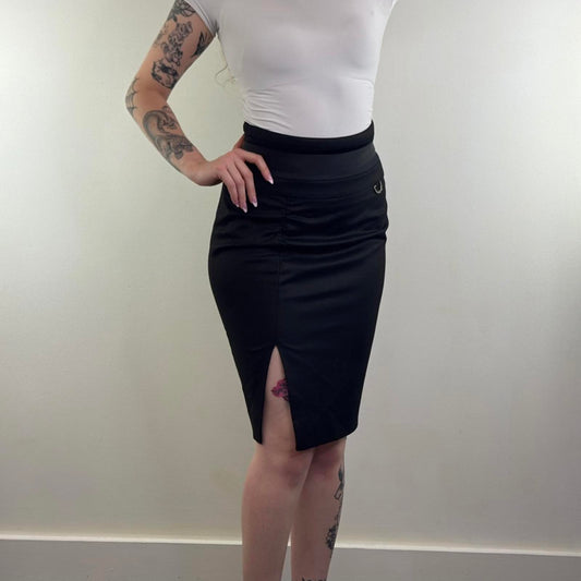 Y2K vintage River Island midi skirt office ruched fitted tailored thigh slit