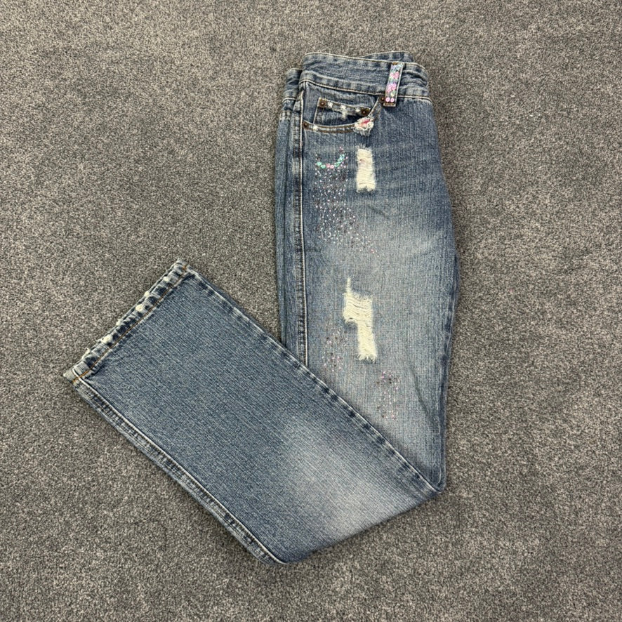 Y2K glitter bootcut faded low rise jeans