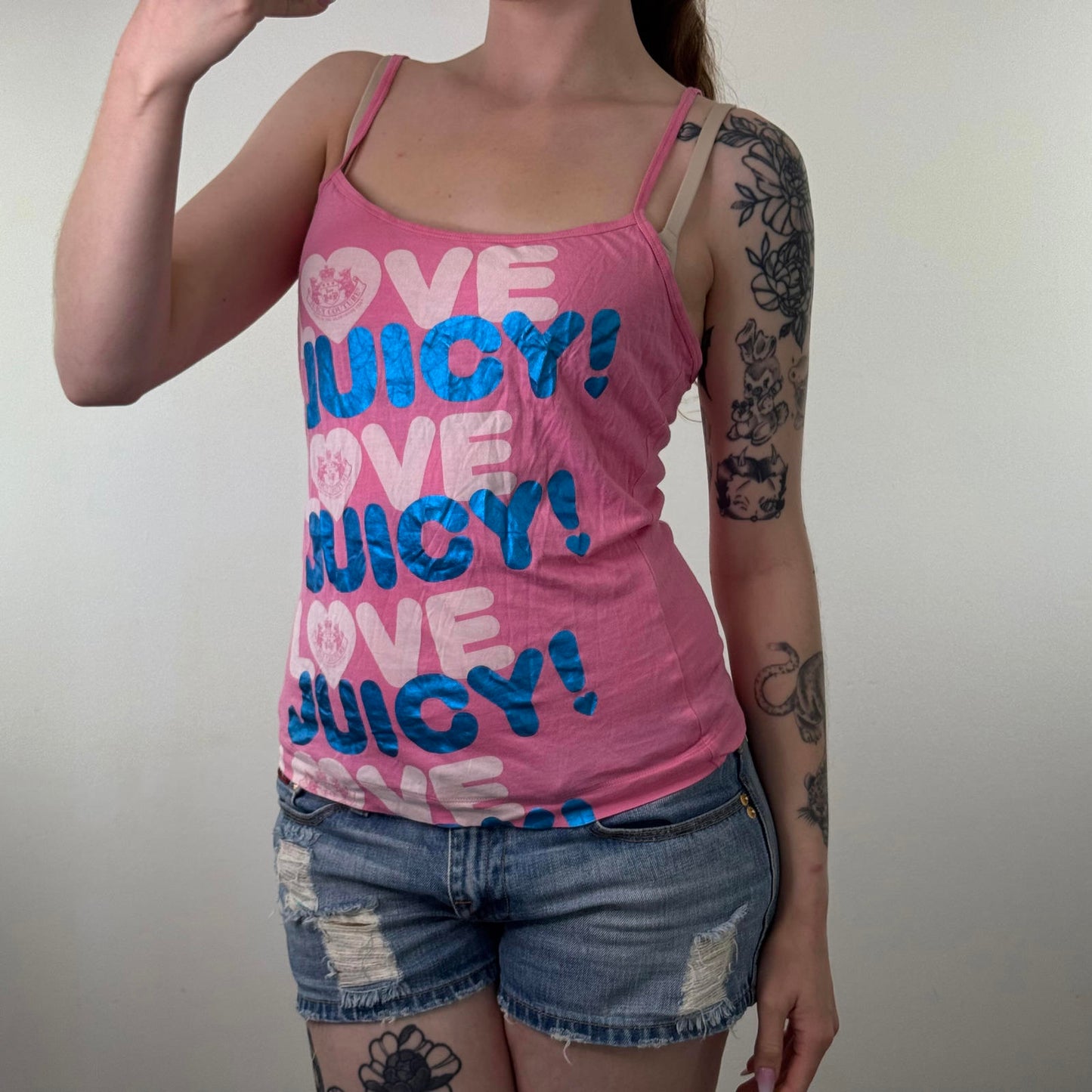 Vintage Juicy Couture cami top love heart pink blue strappy top graphic print
