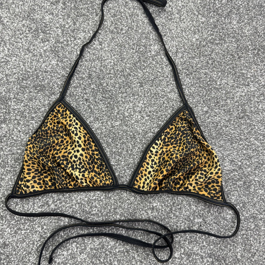 Y2K vintage leopard print bikini set halter neck denim style