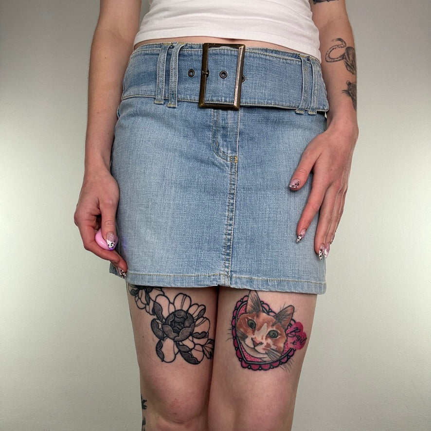 Y2K Jane Norman belted denim mini skirt