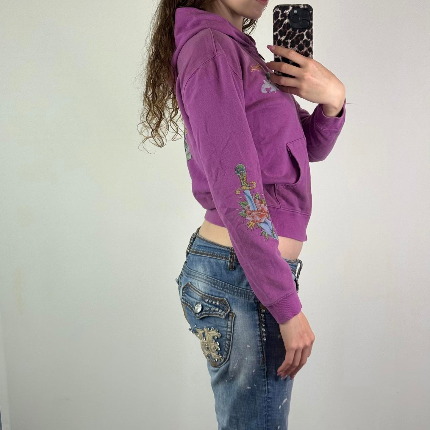 Y2K vintage Ed Hardy zip up hoodie slight cropped fit tattoo graphic print