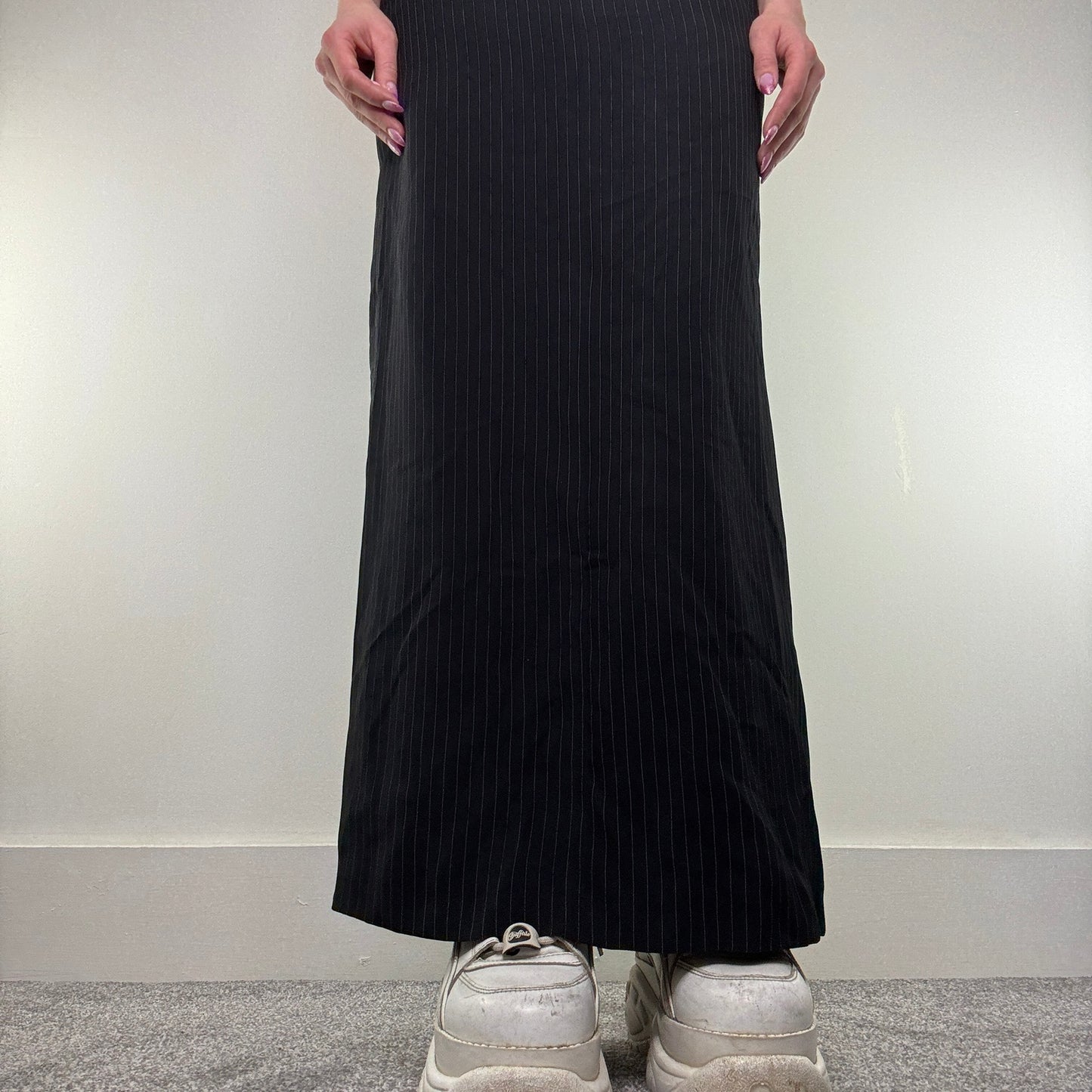 Y2K vintage pinstripe maxi skirt with pockets suit formal tailored office smart
