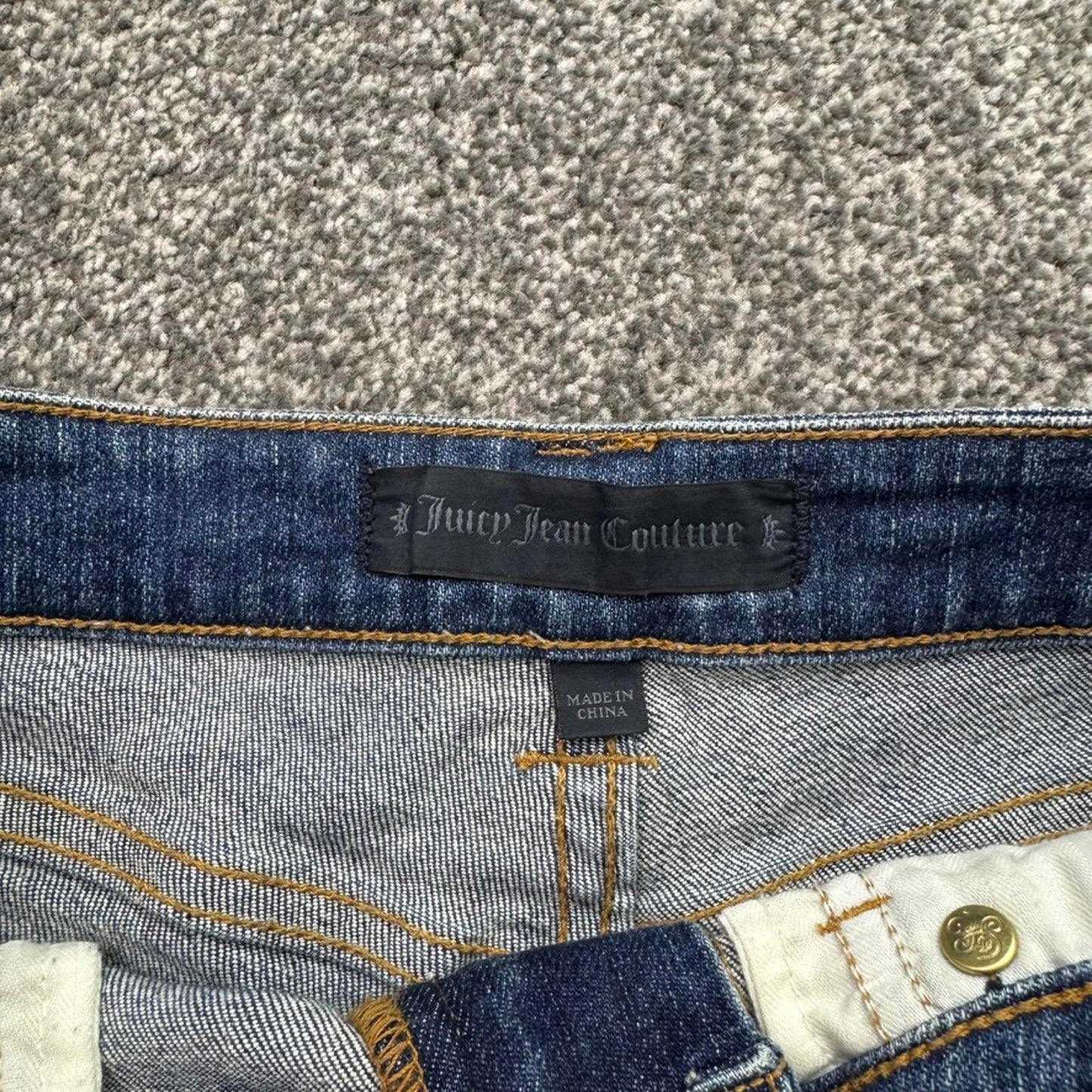 Y2K vintage Juicy Couture low rise denim mini shorts faded fraying hem