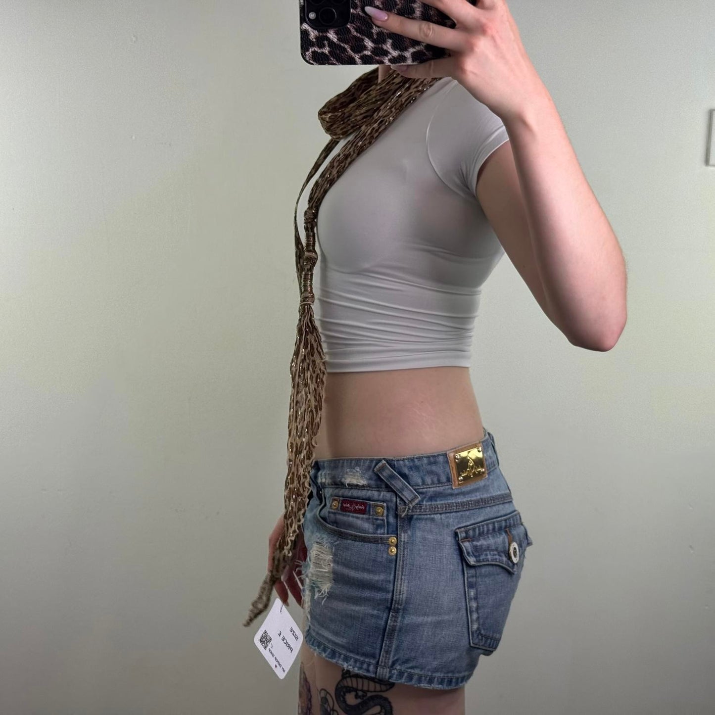 Y2K vintage leopard print skinny glitter scarf metal rings thing sparkly