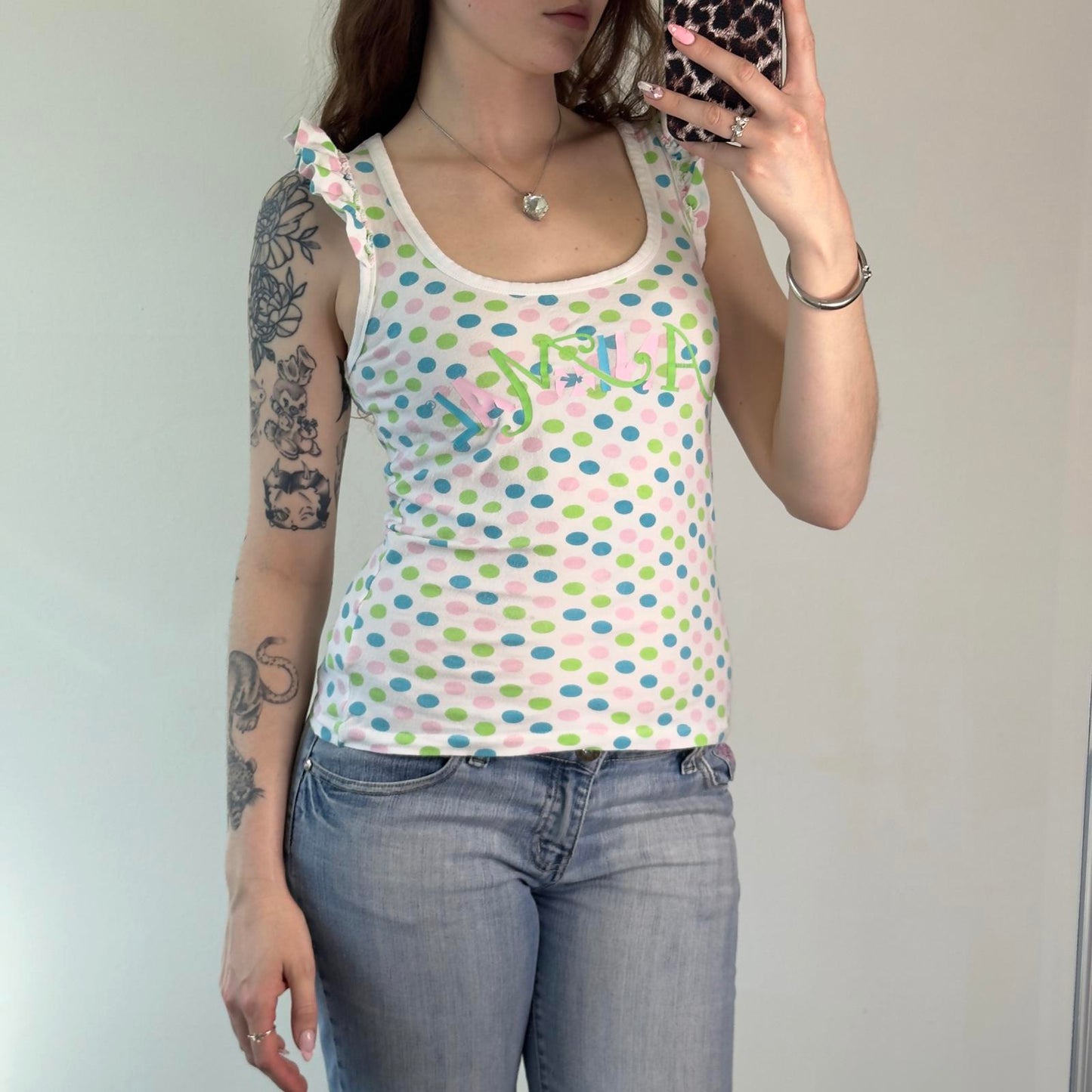 Y2K vintage Animal polka dot spotty frill tank top
