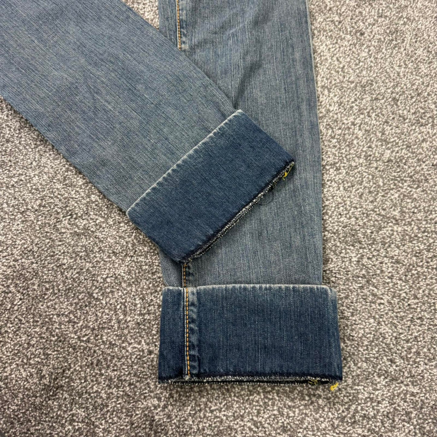 Y2K vintage Evisu super low rise capri jeans embroidery pattern faded denim wash