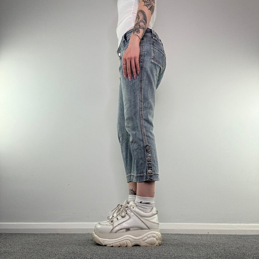 Y2K low rise faded denim capri jeans