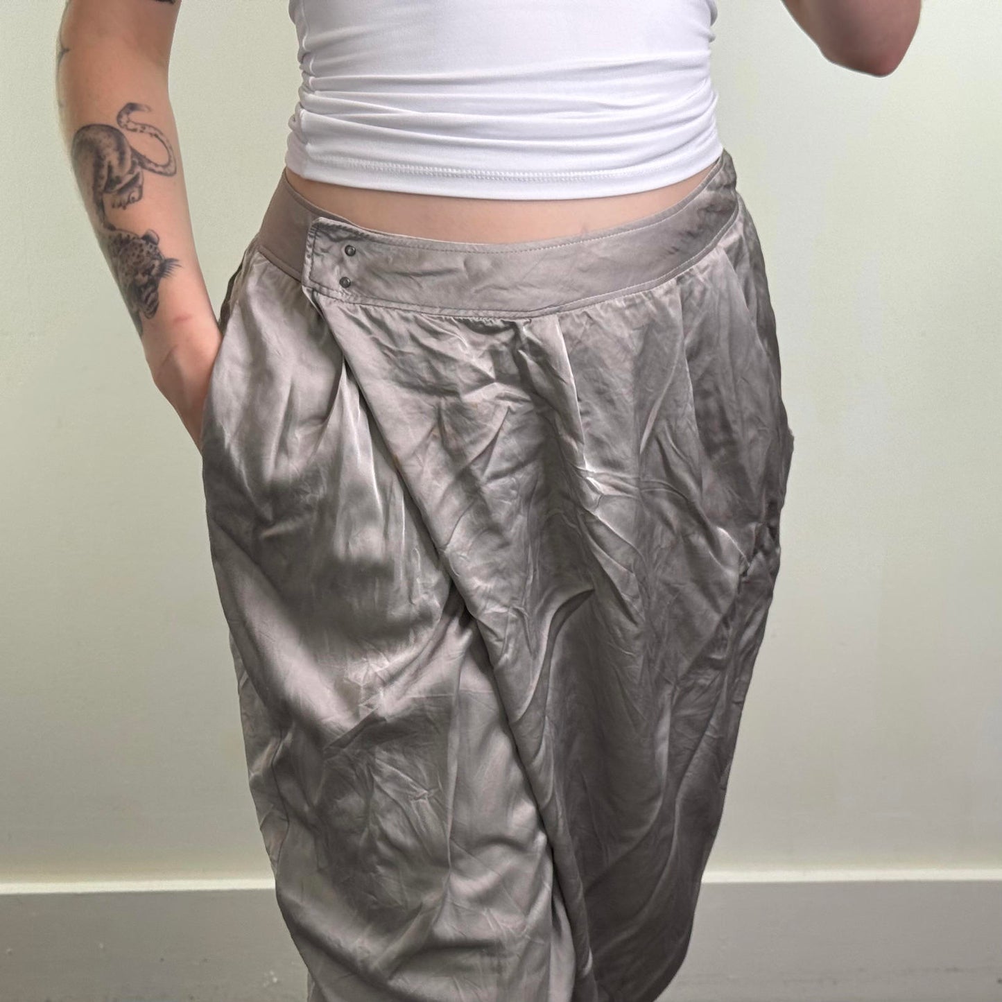 Vintage McQ Alexander McQueen silver harem pants trousers silver baggy carrot