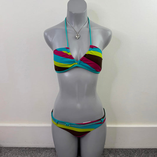 Y2K vintage Ripcurl matching bikini set halter neck top bottoms stripe