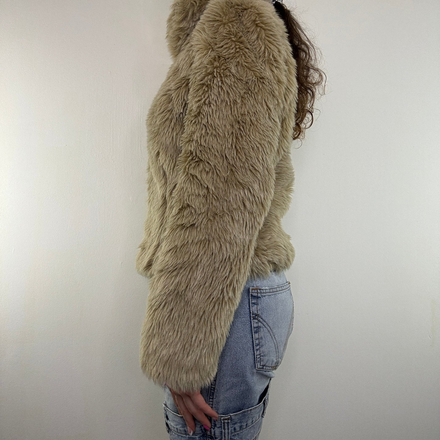 Y2K vintage faux fur shaggy zip up coat