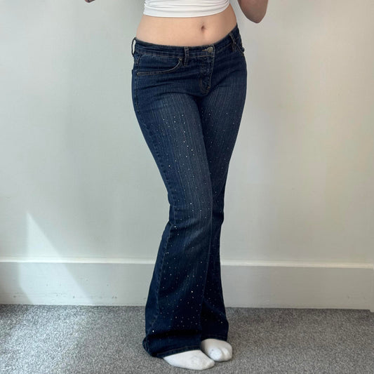 Y2K vintage low rise bootcut rhinestones jeans embellished faded denim