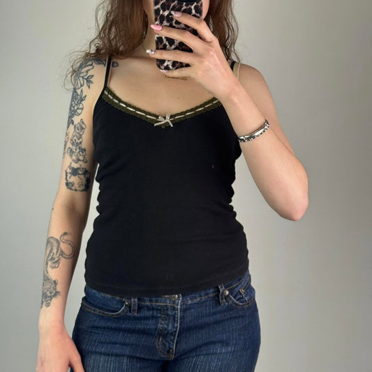 Y2K vintage bow trim cami top v neck