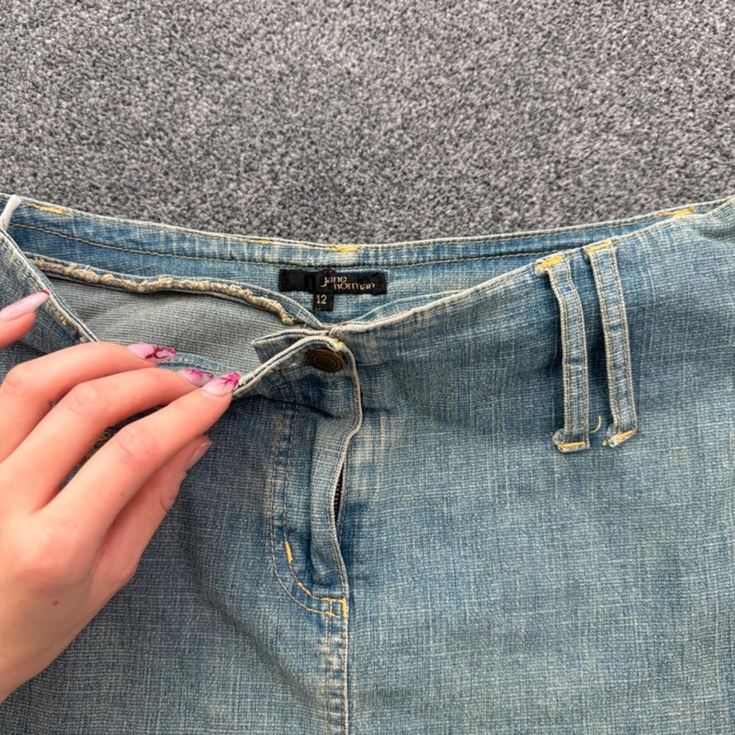 Y2K vintage Jane Norman faded denim mid rise mini skirt light blue wash