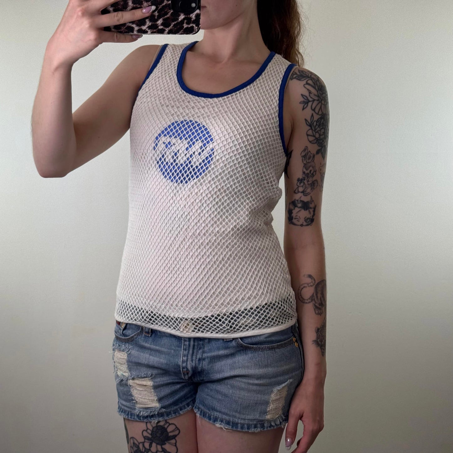 Y2K vintage Robbie Williams tank top netted round neck double layer blue ringer
