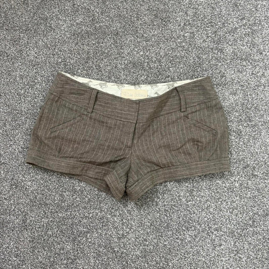 Y2K vintage low rise pinstripe mini shorts wool blend tailored brown