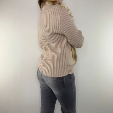 Y2K vintage faux fur jumper deer fawn knit sleeve zip up jacket bambi